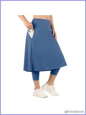 Women's Athletic Skirted Leggings with Pockets High Waisted Knee Length